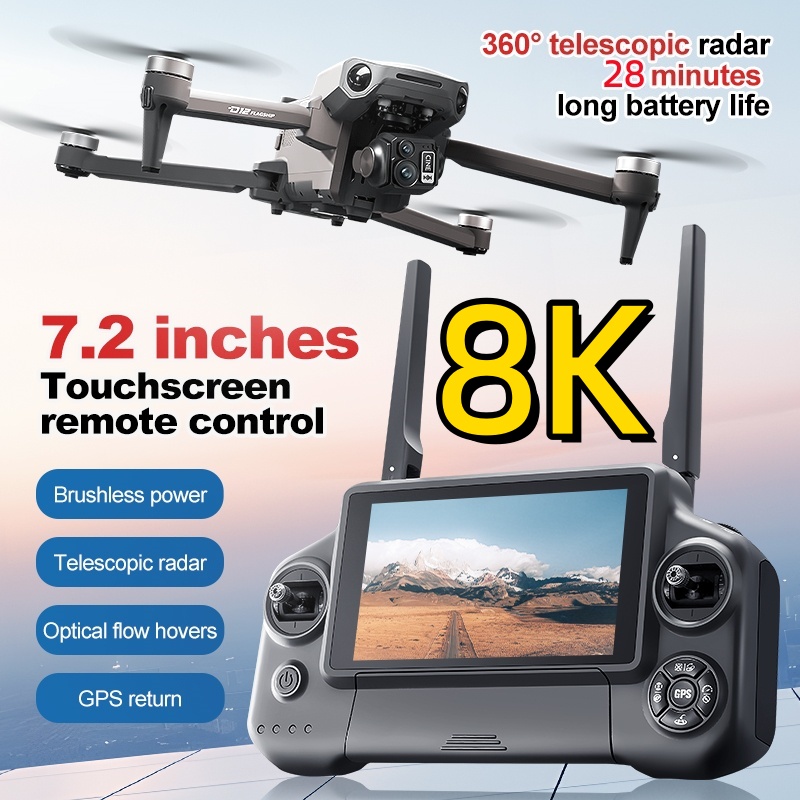 Drone Rc With Screen - 8K 3 Axis Gimbal Brushless 7.2in